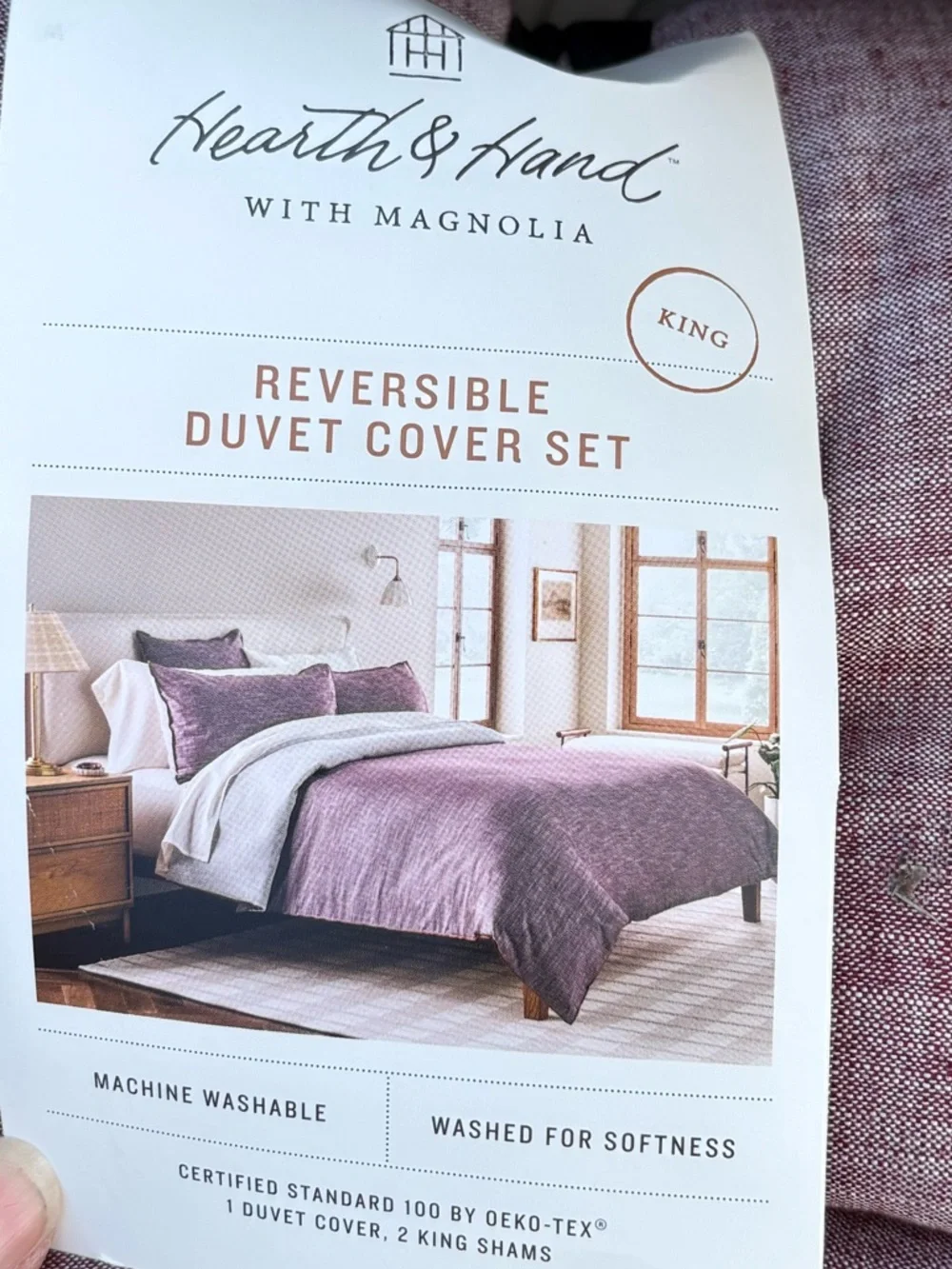 HEARTH & HAND NWT 3pc King Reversible Duvet Cover Set -Burgundy